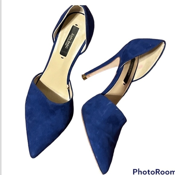 💙Zara Blue Suede Stiletto Heels Sz 37 US 7 Pointed Toe - Picture 5 of 8